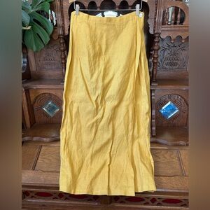 Beautiful 100% Linen Buttercup Yellow Vintage Lady Bug Midi Skirt Size S/M